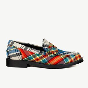 Burberry Bedmont Poppy Orange Tartan Flat Loafers